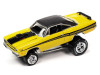 1970 Plymouth Road Runner Yellow with Black Gator Top and Black Stripes and 1969 Dodge Charger R/T HEMI Orange with Black Top and Tail Stripe "Zingers!" Set of 2 Cars "2-Packs" 2023 Release 1 1/64 Diecast Model Cars by Johnny Lightning