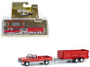 1983 Chevrolet K20 Scottsdale Pickup Truck Red and White (Weathered) with Double-Axle Dump Trailer "Hitch & Tow" Series 28 1/64 Diecast Model Car by Greenlight