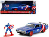 1972 Plymouth GTX Candy Blue with Red and White Stripes and Captain America Diecast Figure "The Avengers" "Hollywood Rides" Series 1/32 Diecast Model Car by Jada