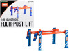 Adjustable Four Post Lift "NOS Nitrous Oxide Systems" Blue and Orange for 1/18 Scale Model Cars by Greenlight