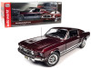 1/18 Auto World 1967 Ford Mustang GT 2+2 Burgundy Metallic with White Side Stripes Diecast Car Model