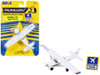 Cessna 172 Aircraft White with Blue and Yellow Stripes "N470ES" with Runway 24 Sign Diecast Model Airplane by Runway24