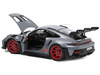 2022 Porsche 911 GT3 RS Arctic Gray with Pyro Red Stripes and Wheels 1/18 Diecast Model Car by Norev