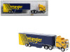 1980 Kenworth K-100 COE Aerodyne Transporter Yellow and Blue "Wrangler Racing Team" 1/87 (HO) Scale Model Car by Brekina