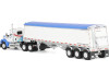 1/64 First Gear Kenworth W990 Day Cab & Lode King Distinction Hopper Trailer (White & Blue) Diecast Car Model