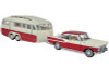 1958 Simca Vedette Chambord and Caravane Henon Travel Trailer Cardinal Red and Ivory Set of 2 pieces 1/18 Diecast Model Car by Norev