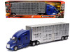 Kenworth T680 Truck Blue Metallic with Livestock Trailer Chrome "Long Haul Trucker" Series 1/32 Diecast Model by New Ray