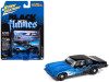 1974 Pontiac GTO Black and Blue with Blue Flame Graphics with White Interior "Black with Flames" Series 1/64 Diecast Model Car by Johnny Lightning 1974 Pontiac GTO Black and Blue with Blue Flame Graphics with White Interior "Black with Flames" Series 1/64 Diecast Model Car by Johnny Lightning