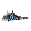 1/64 First Gear Peterbilt Model 389 (Black & Blue) with 48” Flat Top Sleeper & Landoll 440B-50CA Traveling Axle Trailer Diecast Car Model