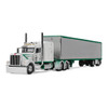 1/64 First Gear Peterbilt Model 389 (White & Green) with 63” Mid-Roof Sleeper & 53’ Utility Trailer Diecast Car Model