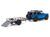 2021 Ford Bronco Black Diamond Velocity Blue Metallic with Black Top with Utility Trailer and Motorcycle "Hitch & Tow" Series 32 1/64 Diecast Model Cars by Greenlight