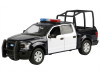 2019 Ford F-150 Lariat Crew Cab Pickup Truck with Bed Cage Black and White with Flashing Light Bar and Front and Rear Lights and Sounds 1/27 Diecast Model Car by Motormax
