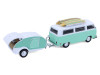 1971 Volkswagen Type 2 Van Seafoam Green and White with Surfboards and Teardrop Trailer "Hitch & Tow" Series 33 1/64 Diecast Model Cars by Greenlight