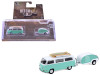 1971 Volkswagen Type 2 Van Seafoam Green and White with Surfboards and Teardrop Trailer "Hitch & Tow" Series 33 1/64 Diecast Model Cars by Greenlight