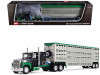 1/64 First Gear Ford LTL 9000 with 60” Flat Top Sleeper & 45’ Wilson Vintage Livestock Trailer (Black & Green) Diecast Model