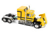 1/64 First Gear Ford LTL 9000 with 60” Aerodyne Sleeper & 53’ Wilson RoadbruteTM Flatbed Trailer with Covered Wagon (Black & Yellow) Diecast Model