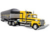 1/64 First Gear Ford LTL 9000 with 60” Aerodyne Sleeper & 53’ Wilson RoadbruteTM Flatbed Trailer with Covered Wagon (Black & Yellow) Diecast Model