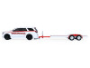 2018 Dodge Durango White with Red Stripes and 2021 Dodge Challenger SRT White with Red Stripes "Ramchargers" with Flatbed Trailer "Racing Hitch & Tow" Series 6 1/64 Diecast Model Cars by Greenlight
