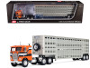 1/64 First Gear Freightliner COE (Orange & Black) & 45’ Wilson Vintage Livestock Trailer Diecast Model