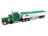 Peterbilt 389 Truck Tractor with Sleeper Cab "Cargill" Green and Covered Grain Trailer White with Green Tarp Combo Set 1/87 (HO) Plastic Model Car by HO Logistics
