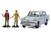 Flying Ford Anglia RHD (Right Hand Drive) Light Blue with White Top (Weathered) with Harry and Ron Figures "Harry Potter" Movie Series Diecast Model by Corgi