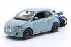 1/24 BBurago 2023 Fiat 500E with Bicycle Carrier (Blue) Diecast Car Model