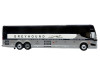 Prevost H3-45 Coach Bus "Greyhound Scenicruiser Service" White and Raw Metal "The Bus & Motorcoach Collection" Limited Edition to 504 pieces Worldwide 1/87 (HO) Scale Diecast Model by Iconic Replicas