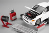 1/18 Motorhelix Mitsubishi Lancer Evolution Evo IV GSR (White) with Bonnet Rally Lamp Pod Diecast Car Model with Dyno Machine & Accessories