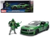 2024 Ford Mustang Dark Horse Green Metallic with Gray Top and Graphic with Doctor Doom Diecast Figure "Marvel's Doctor Doom" Character "Hollywood Rides" Series 1/24 Diecast Model Car by Jada