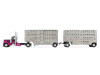 1/64 First Gear Peterbilt® Model 389 Day Cab (Black & Magenta Red) & 28’ Wilson® Silverstar® Double Livestock Trailers Diecast Car Model