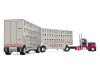 1/64 First Gear Peterbilt® Model 389 Day Cab (Black & Magenta Red) & 28’ Wilson® Silverstar® Double Livestock Trailers Diecast Car Model