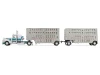 1/64 First Gear Peterbilt® Model 389 (White & Dark Teal Blue) with 36” Flat Top Sleeper & 28’ Wilson® Silverstar® Double Livestock Trailers Diecast Car Model