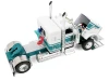 1/64 First Gear Peterbilt® Model 389 (White & Dark Teal Blue) with 36” Flat Top Sleeper & 28’ Wilson® Silverstar® Double Livestock Trailers Diecast Car Model