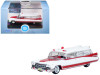 1959 Cadillac Miller-Meteor Ambulance Red and White 1/100 Scale Diecast Model Car by Oxford Diecast