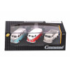 1:72 Cararama 3-Car Set - Volkswagen Bus (White/Teal), T1 Transporter (White/Red), T1 Pickup (Beige) Diecast Car Model