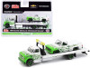 1968 Chevrolet C60 Flatbed Truck and 1979 Chevrolet Silverado Pickup Truck with Bed Cover White with Green Flames Limited Edition to 4400 pieces Worldwide 1/64 Diecast Models by M2 Machines