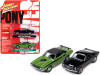 1971 Dodge Challenger R/T Green and 1965 Ford Mustang Fastback Black Set of 2 pieces "Pony Power" Limited Edition to 2304 pieces Worldwide 1/64 Diecast Model Cars by Johnny Lightning