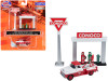 1955 Chevrolet Tow Truck White and Red with 1950's Service Station Sign and Gas Pump Island "Conoco" 1/87 (HO) Scale Model by Classic Metal Works