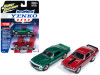 1968 Chevrolet Camaro Yenko Metallic Green and 1972 Chevrolet Vega Stinger Yenko Red 2 piece Set Limited Edition to 3,750 pieces Worldwide 1/64 Diecast Model Cars by Johnny Lightning