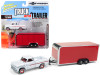 1965 Chevrolet Pickup Truck White with Enclosed Red Car Trailer Limited Edition to 6,016 pieces Worldwide "Truck and Trailer" Series 2 "Chevrolet Trucks 100th Anniversary" 1/64 Diecast Model Car by Johnny Lightning