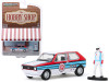 1975 Volkswagen Rabbit White with Stripes and Race Car Driver Figurine "The Hobby Shop" Series 8 1/64 Diecast Model Car by Greenlight