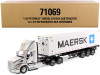 Peterbilt 579 Day Cab Truck Tractor with Flatbed Trailer and 40' Refrigerated Sea Container "Maersk" Legendary Silver and White "Transport Series" 1/50 Diecast Model by Diecast Masters