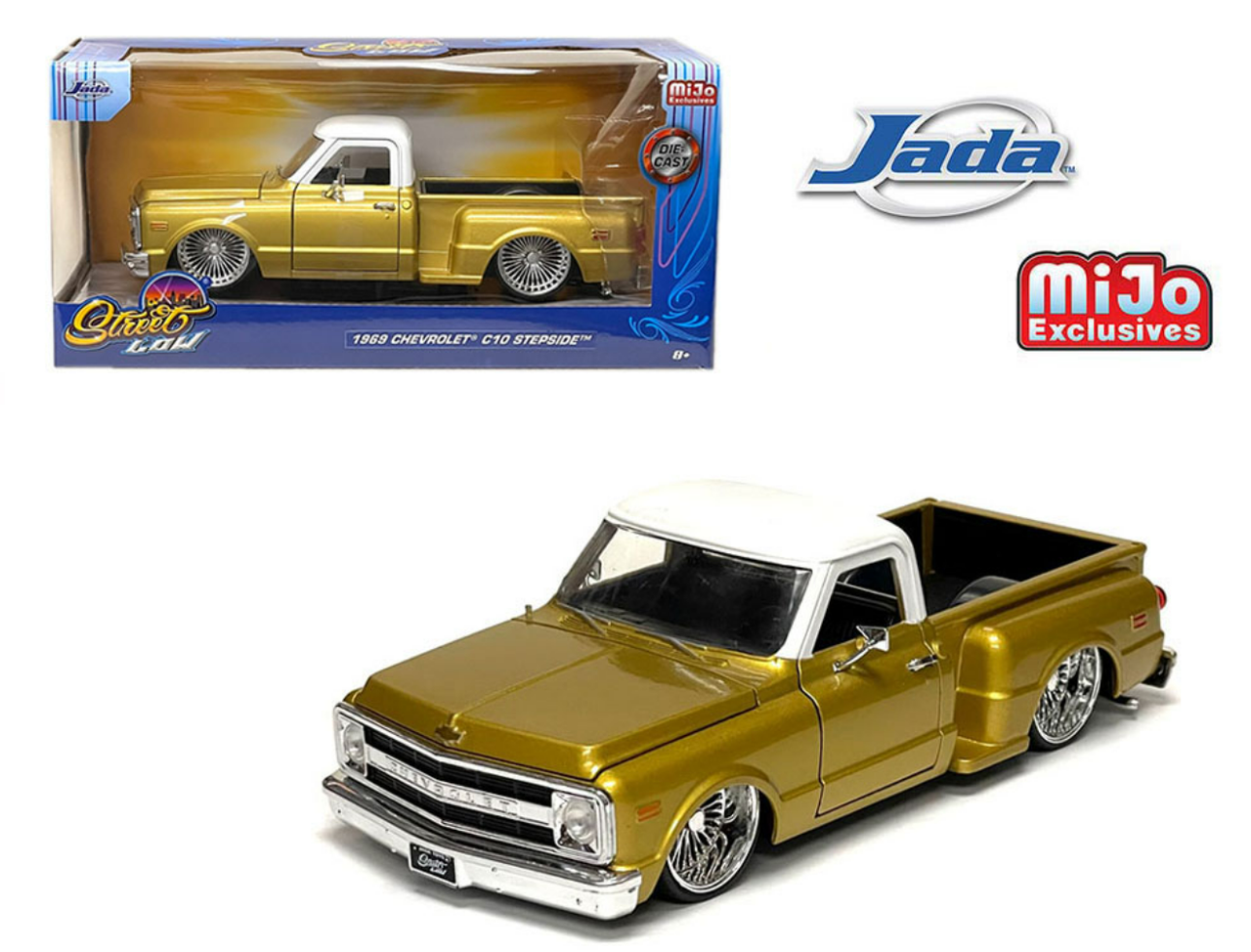 1/24 Jada 1969 Chevrolet C10 Stepside Lowriders (Gold & White) Diecast