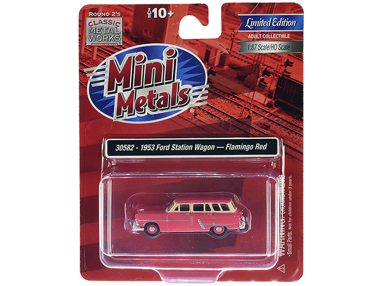 1953 Ford Station Wagon Flamingo Red 1/87 (HO) Scale Model Car by Classic Metal Works