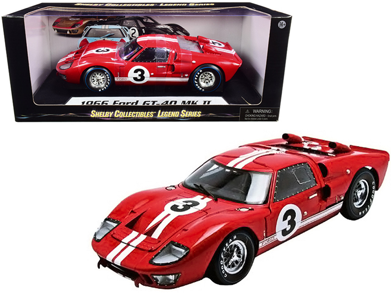 1966 Ford GT-40 MK II #5 Red with White Stripes Le Mans 1/18 Diecast Model Car by Shelby Collectibles