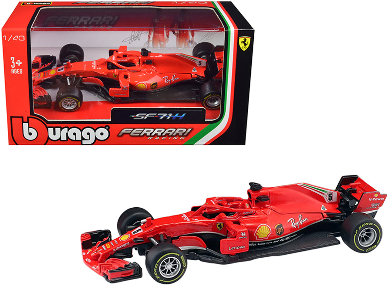 Ferrari Racing SF71H #5 Sebastian Vettel F1 Formula One Car 1/43 Diecast Model Car by Bburago