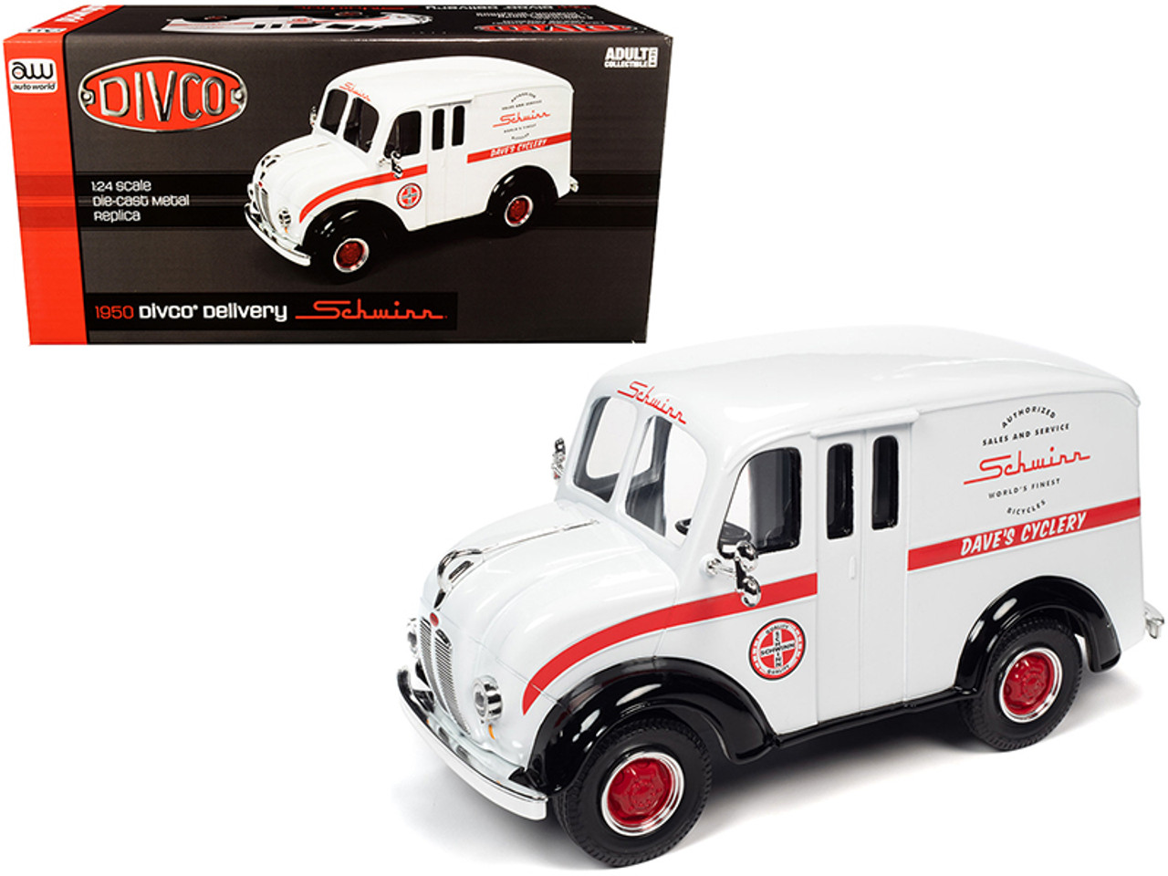 1950 Divco Delivery Truck "Schwinn" White with Red Stripe 1/24 Diecast Model Car by Autoworld