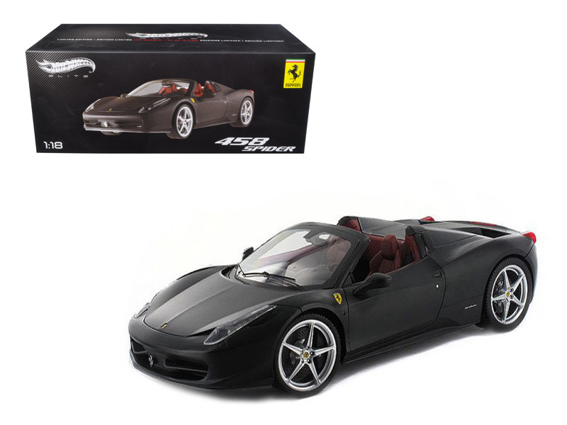 1/18 Hot Wheels Elite Ferrari 458 Italia Spider Matt Black Diecast