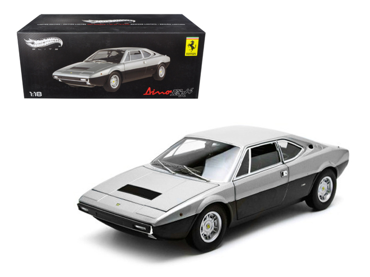 1973 Ferrari Dino 308 GT4 Silver/Black Elite Edition 1/18 Diecast