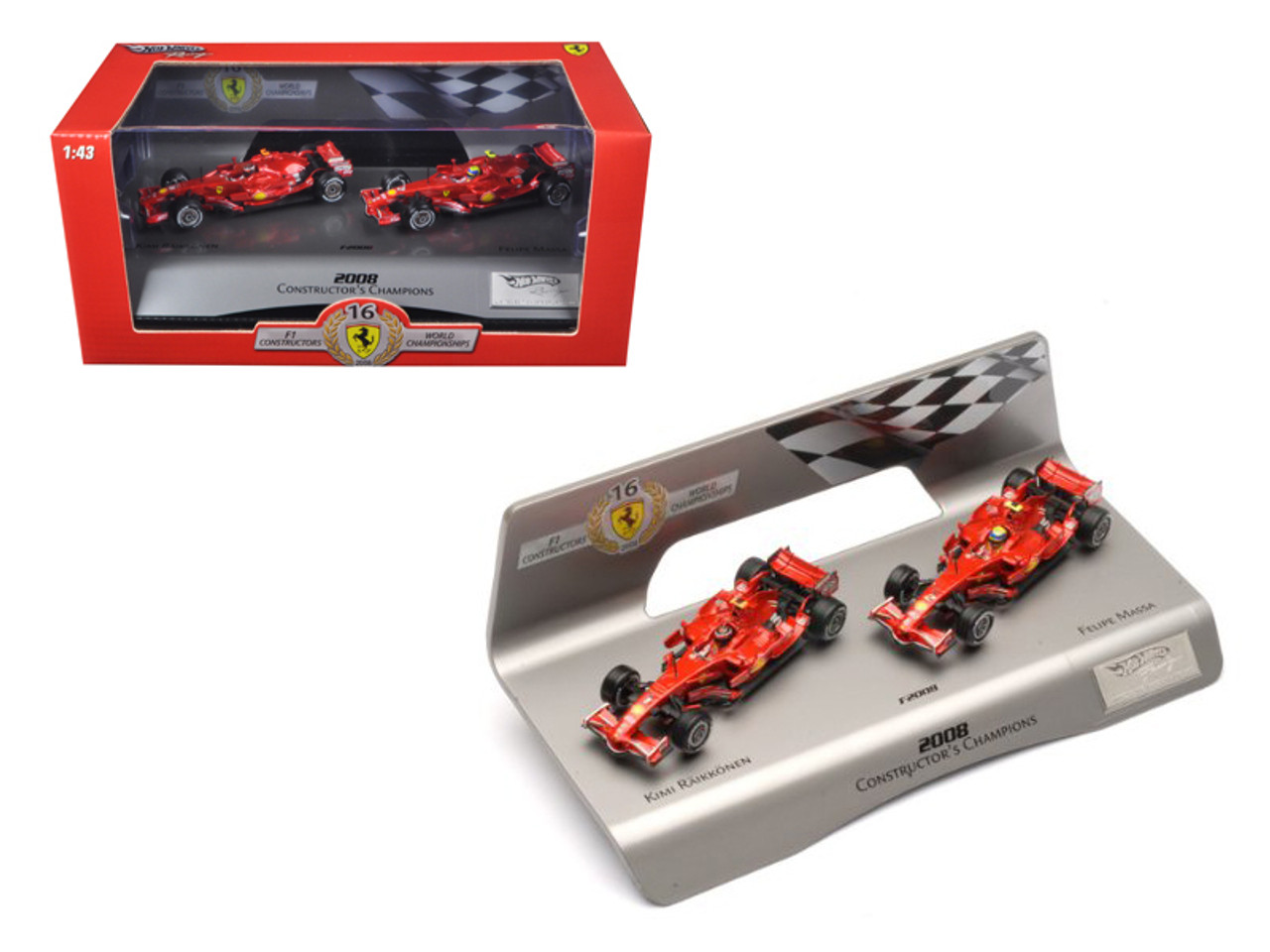 Ferrari F1 F2008 Constructors Champions Kimi Raikkonen & Felipe Massa 1 of  5000 Made 1/43 Diecast Model Car by Hotwheels